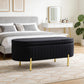 Upholstered Bedroom Bench, Channel Tufted Ottoman Bench with Thick Padding and Metal Legs, Black