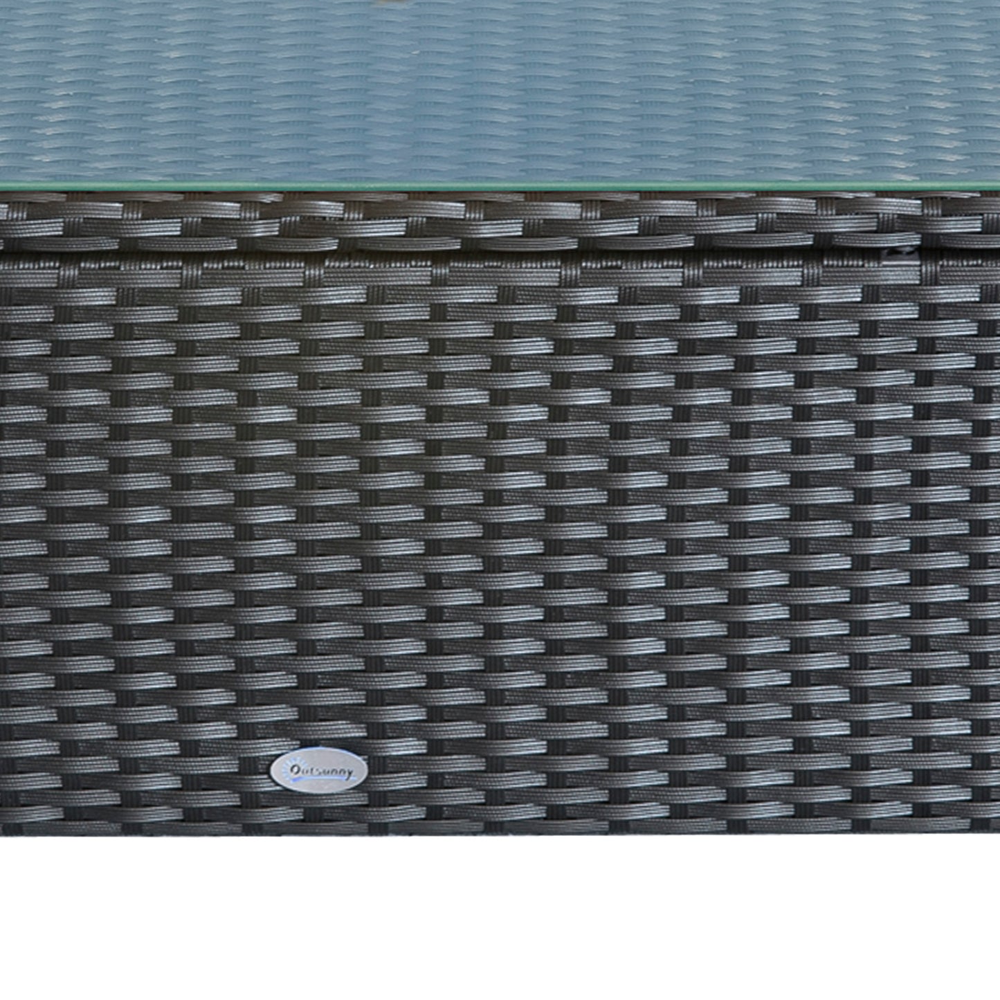 Rattan Coffee Table, Patio Side Table, Hand-woven Wicker Furniture with Tempered Glass Top Outdoor Garden Patio, Black