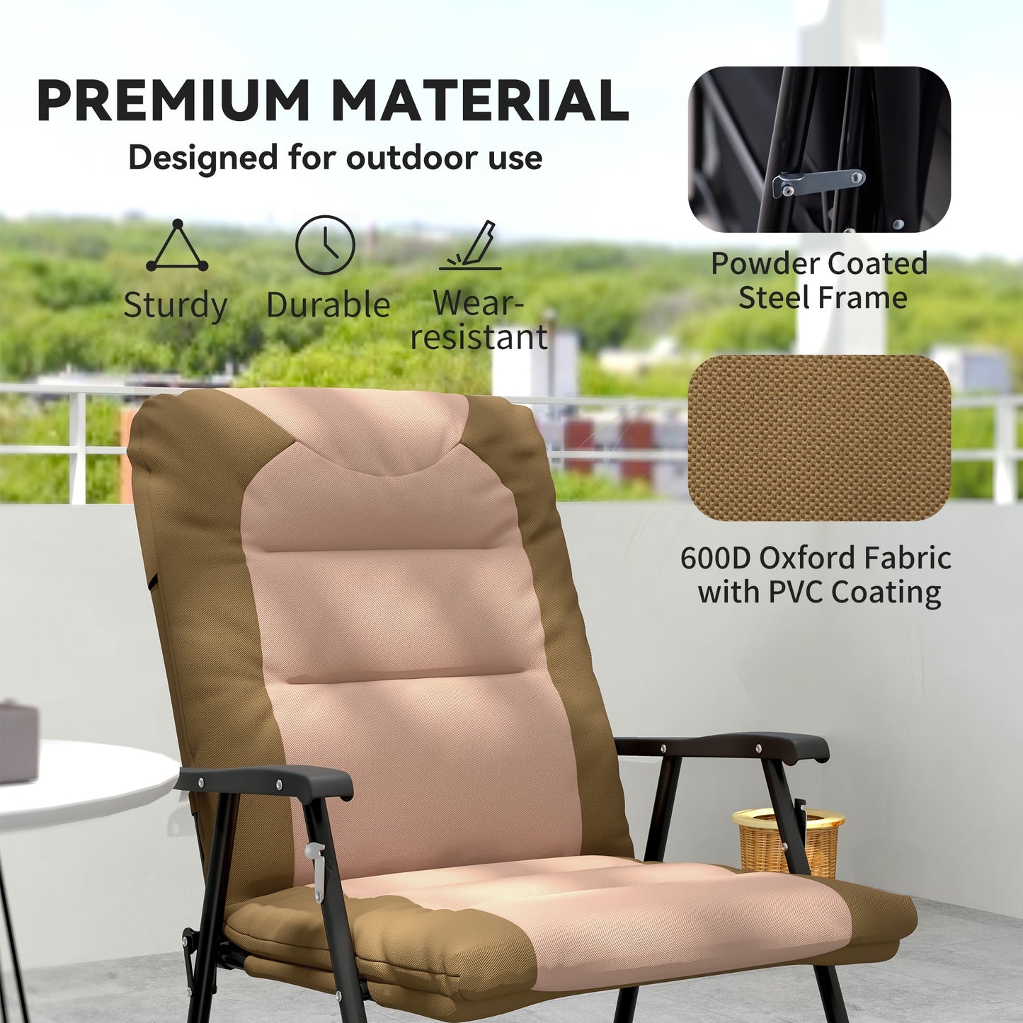Folding Rocking Chair Set of 2 Padded Rockers with Armrest, Light Grey