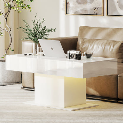 Extendable LED Coffee Table with Storage - White