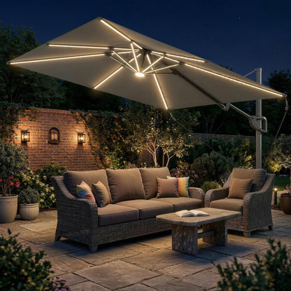 10' x 9.7' Dark Grey Offset Cantilever Umbrella with Lights