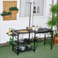 Folding Camping Kitchen, Portable Aluminum Cook Station with Carrying Bag, 3 Side Tables, 2 Shelves for BBQ, Black