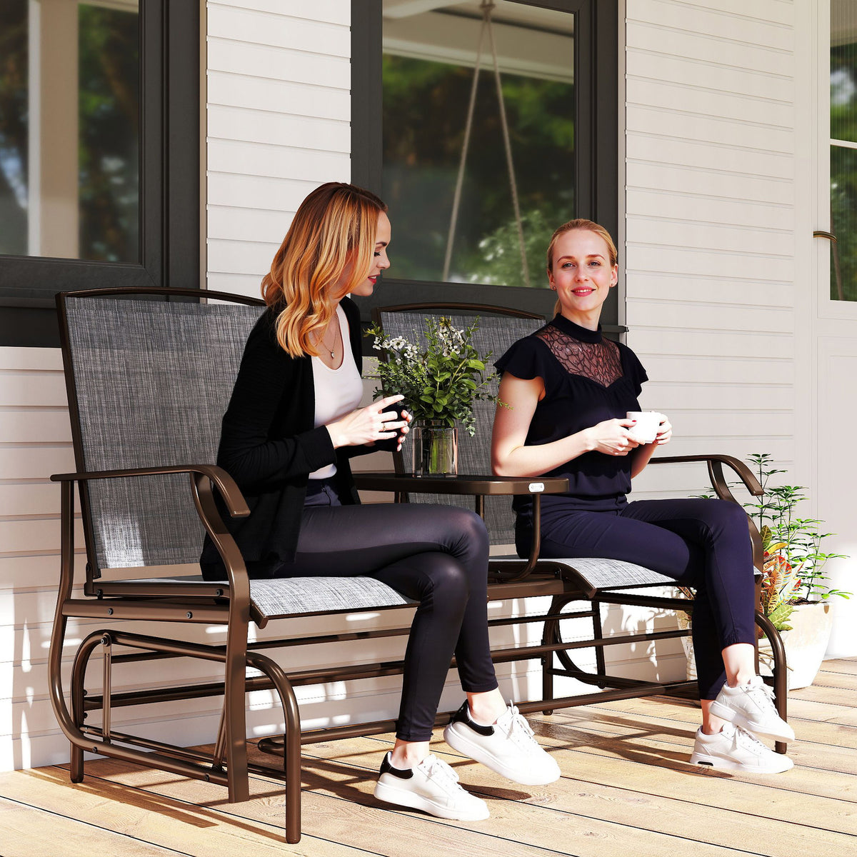 Patio Glider Rocking Chair 2 Person Outdoor Loveseat Rocker Garden Furniture Bench, Grey