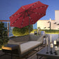 9ft Solar Patio Umbrella Outdoor Sunshade 24 LED Lights Tilt Canopy, Wine Red