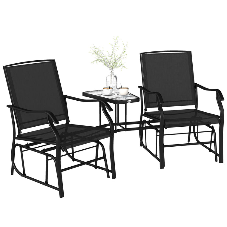Black Double Glider Chair with Glass Top Table