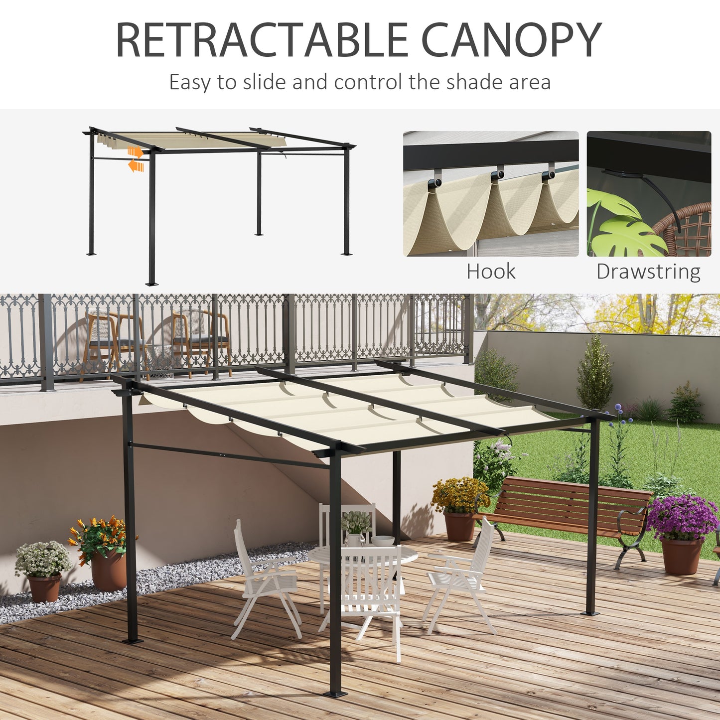 Metal Pergola with Sliding Roof Canopy, Retractable Pergola Canopy