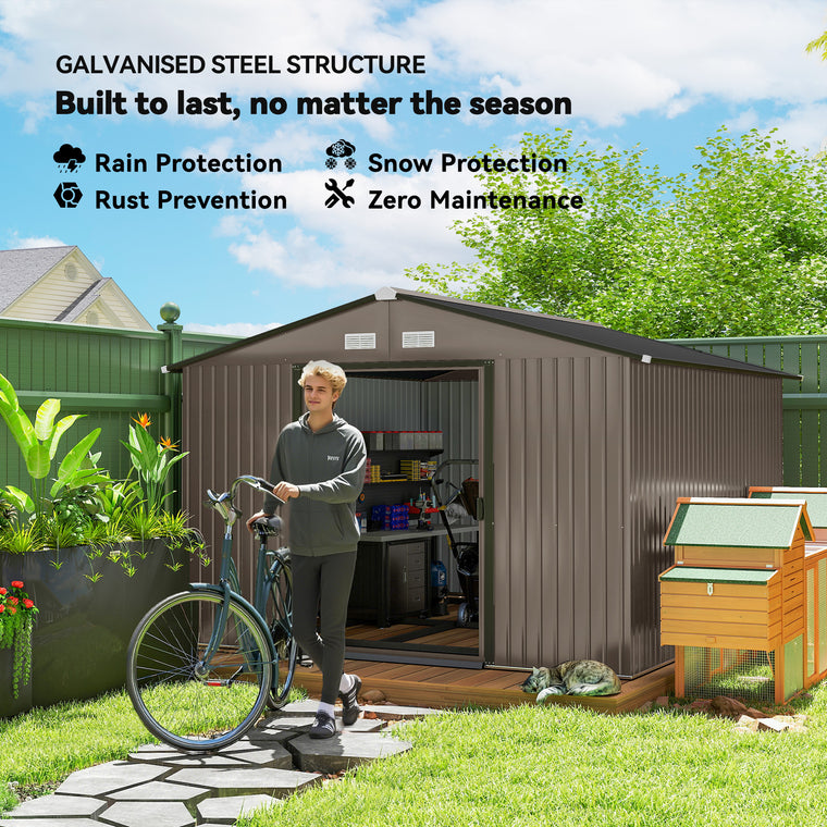9' x 10.6' Metal Tool Shed with Double Doors and Foundation Kit