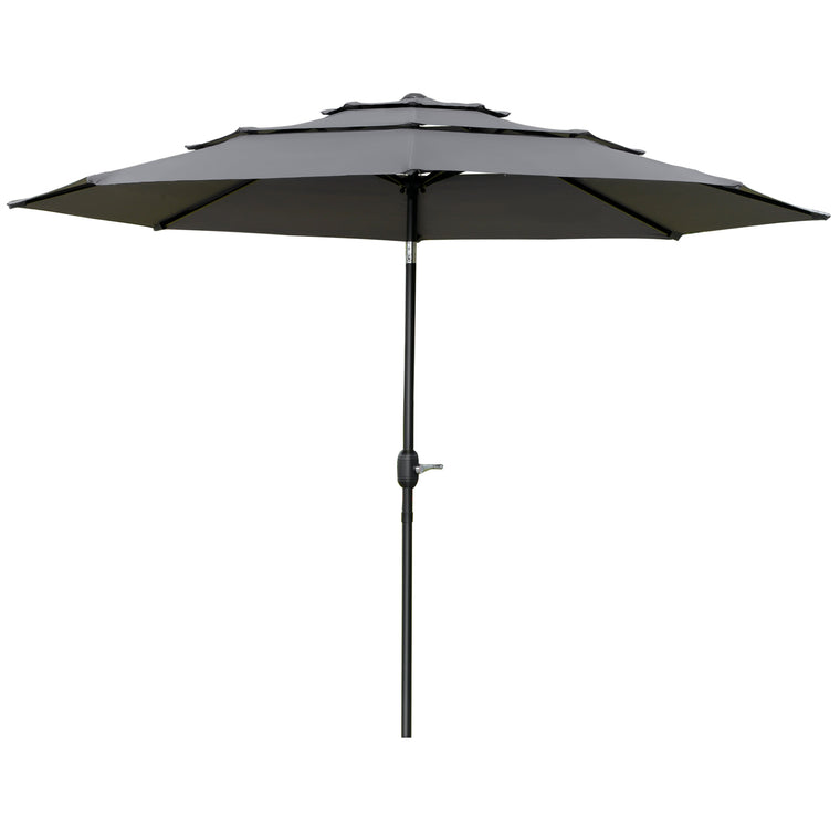 9FT Light Grey 3-Tier Market Umbrella with Crank & Tilt