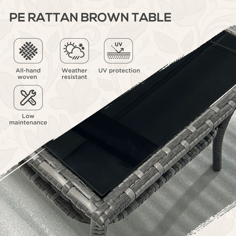 20" Mixed Grey Wicker Coffee Table with Glass Top