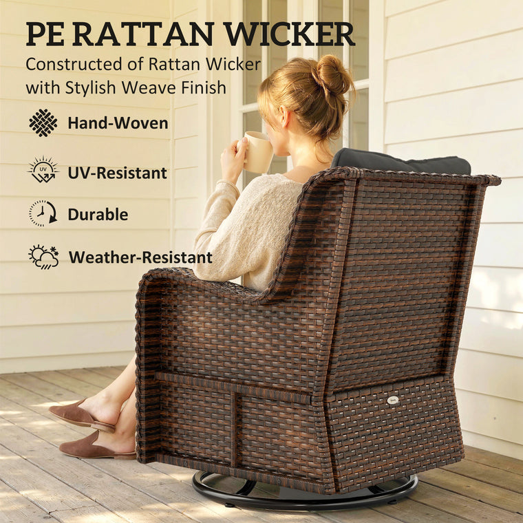 PE Rattan 360° Swivel Patio Chair with Cushion, Dark Grey
