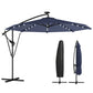 9.7ft Solar LED Cantilever Patio Umbrella with 32 LED Lights, Cross Base, Crank Handle, for Poolside, Deck, Dark Blue