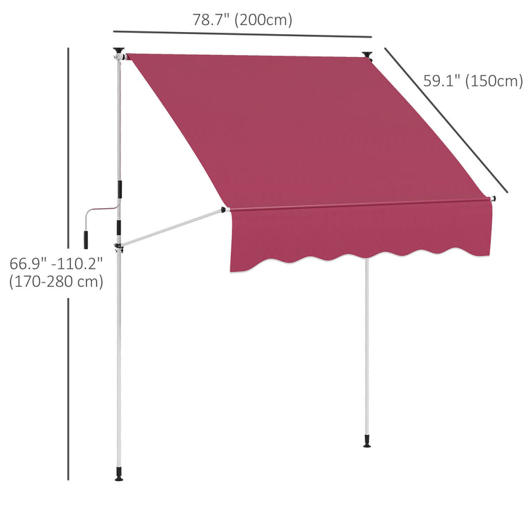 6.6' x 5' Wine Red Retractable Patio Awning with UV Protection