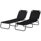 Set of 2 Folding Outdoor Lounge Chair, Sun Tanning Chairs with Reclining Back, Breathable Mesh for Beach Patio, Grey