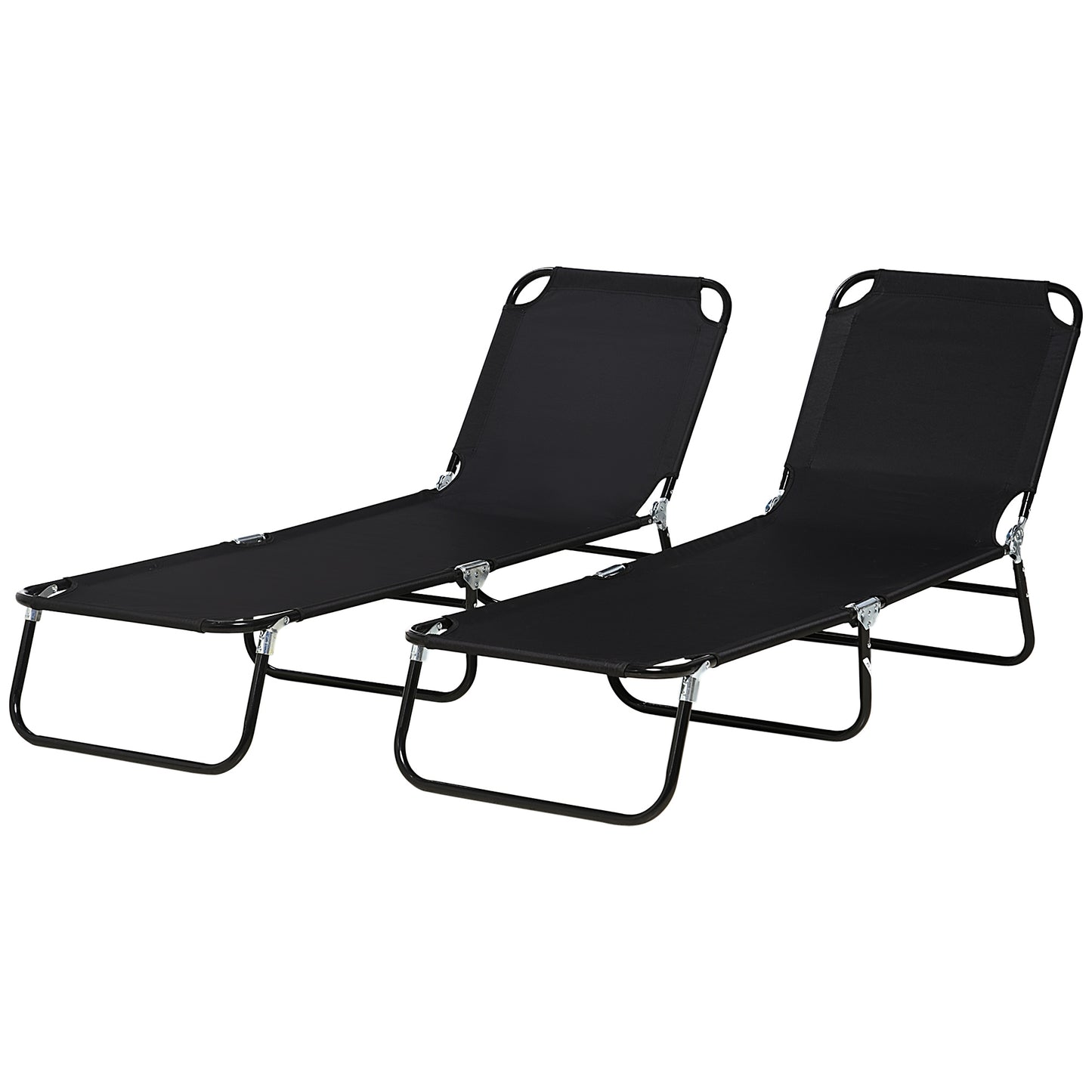 Set of 2 Folding Outdoor Lounge Chair, Sun Tanning Chairs with Reclining Back, Breathable Mesh for Beach Patio, Grey