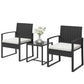 Outdoor Bistro Set, 3 Piece Wicker Patio Furniture Set with Glass Top Table and Cushions for Porch, Balcony, Cream White