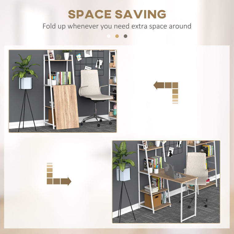 Computer Desk with Storage Shelves and Foldable Top - White