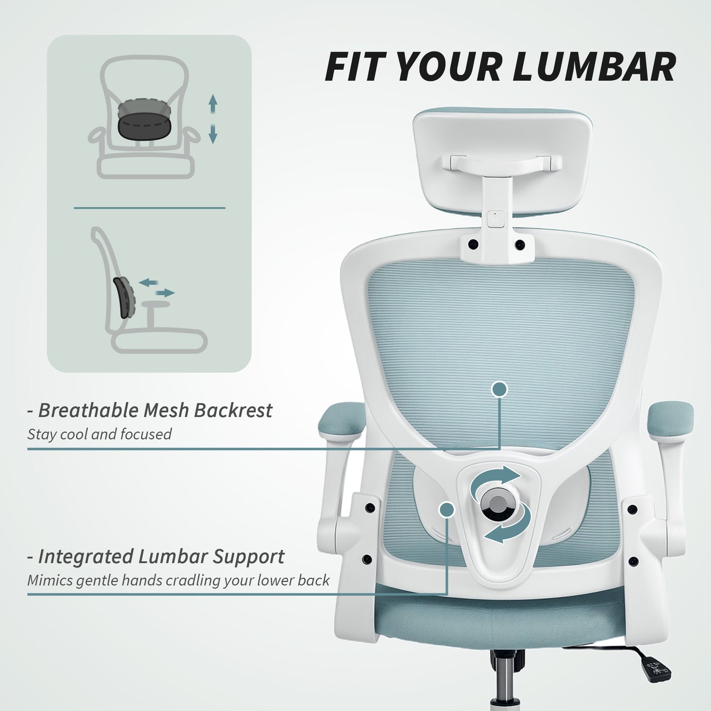 Ergonomic Office Chair, Mesh Desk Chair with Adjustable Headrest, Lumbar Support and Height, Tilt Function, Light Green