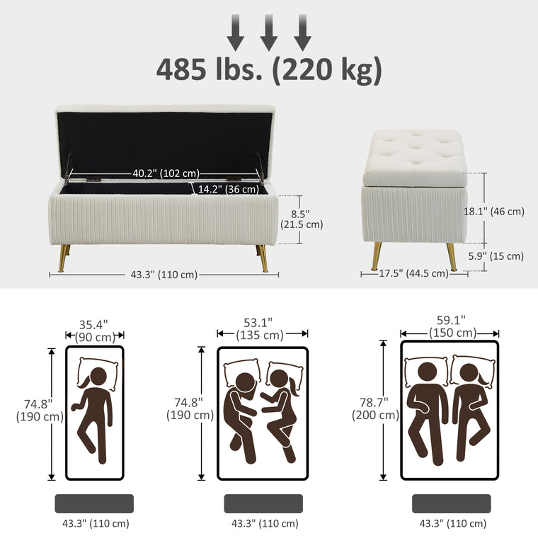 43" Storage Ottoman Bench with Padded Seat