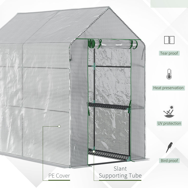73" x 47" x 75" White Walk-In Greenhouse with Roll-Up Door
