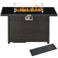 Propane Fire Pit Table 43" Outdoor Fire Table, 50,000 BTU Pulse-Ignition Wicker Firepit Furniture with Glass Wind Guard, Blue Glass Rock, CSA Certification, Coffee