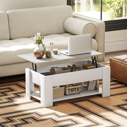 Lift-Top Coffee Table with Hidden Storage - White