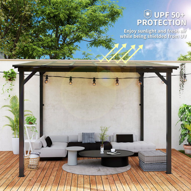 Hardtop Wall-Mounted Pergola with Polycarbonate Roof