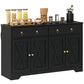 Sideboard Cabinet with 2 Drawers, 4 Barn Doors and 2 Adjustable Shelves, Buffet Table for Living Room, Black
