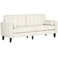 Mid-Century Sofa, Couch with Button-Tufted Back Cushion, Linen Feel Fabric Upholstery, 2 Cylindrical Pillows and Rubber Wood Legs for Living Room, Cream White