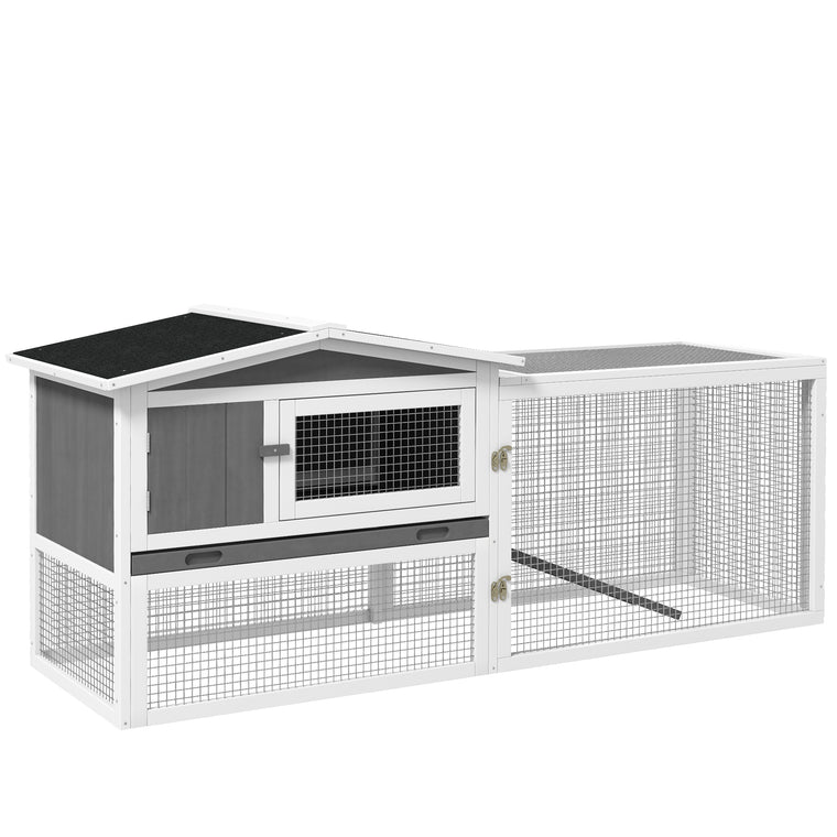 Grey Wooden Rabbit Hutch with Removable Tray & Openable Roof