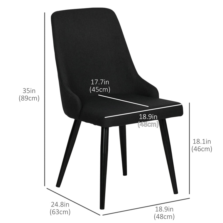 Set of 2 Upholstered Dining Chairs with Metal Legs - Black