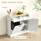 Hidden Garbage Bin Cabinet, Tilt Out Trash Cabinet w/ 2 Drawers, Freestanding Kitchen Island for Laundry, White