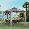 10' x 10' Khaki Hardtop Gazebo with Double PC Roof & Curtains