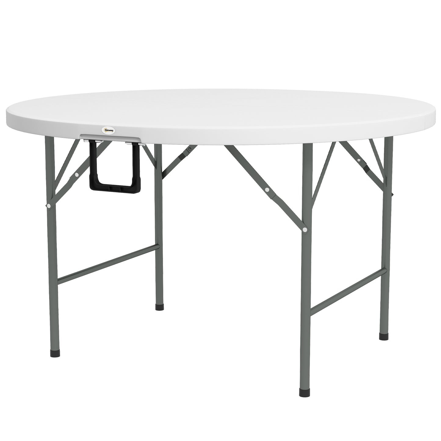 Φ48" Folding Patio Table, Outdoor HDPE Picnic Table, Card Table for 6, Round Folding Banquet with Metal Frame, White