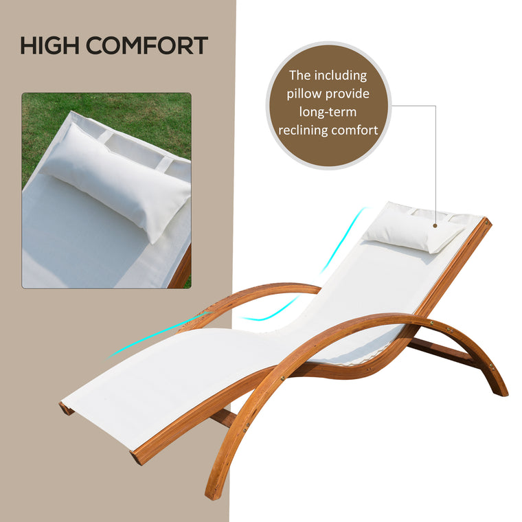 Cream Wood Sling Chaise Lounge with Headrest