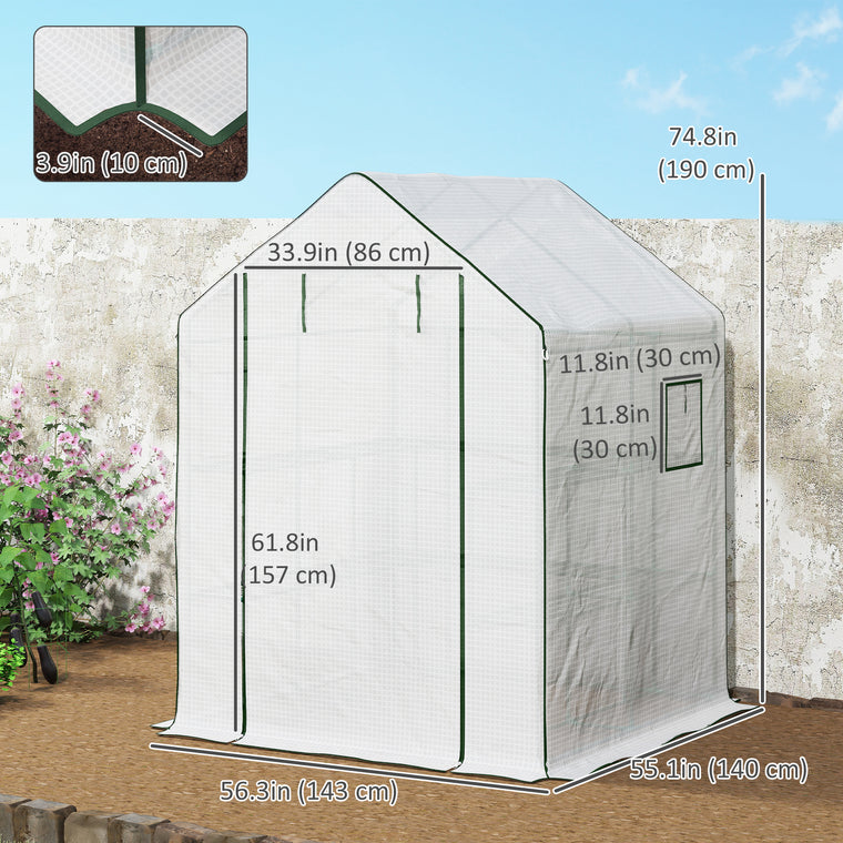 4.6' x 4.7' Walk-In Greenhouse with Flower Rack Shelves