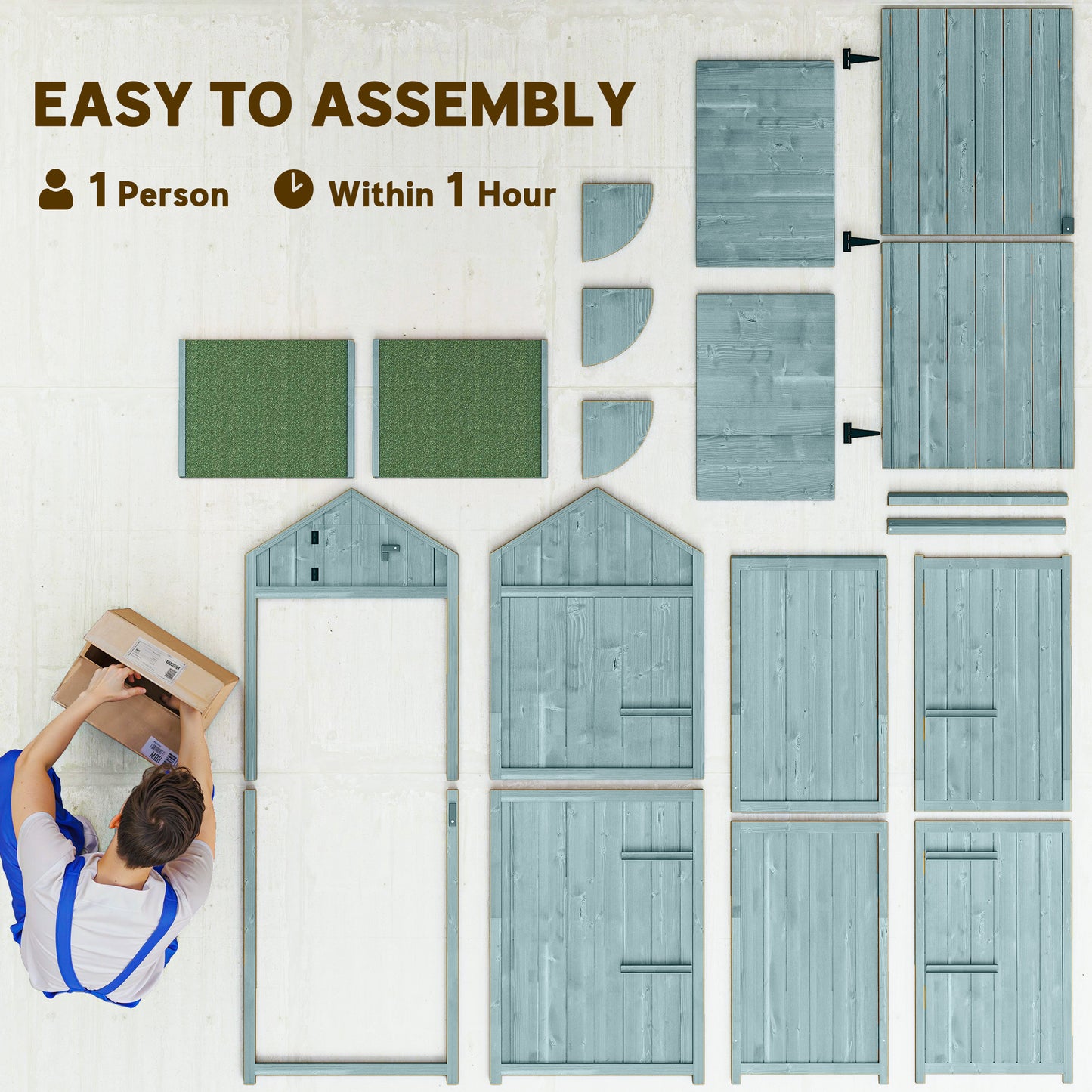 30" x 21" x 71" Garden Storage Shed, Outdoor Tool Utility Storage House with 3 Tier Shelves and Roof, Blue