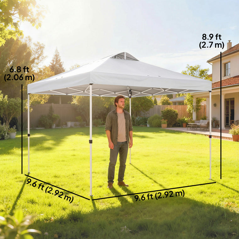 9.8' x 9.8' White Waterproof Pop-Up Canopy Tent with Carry Bag