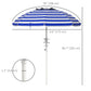 5.7' Beach Umbrella for Travel with Tilt, Adjustable Height, 2 Cup Holders, Hook, Vent, Ruffles, Blue and White