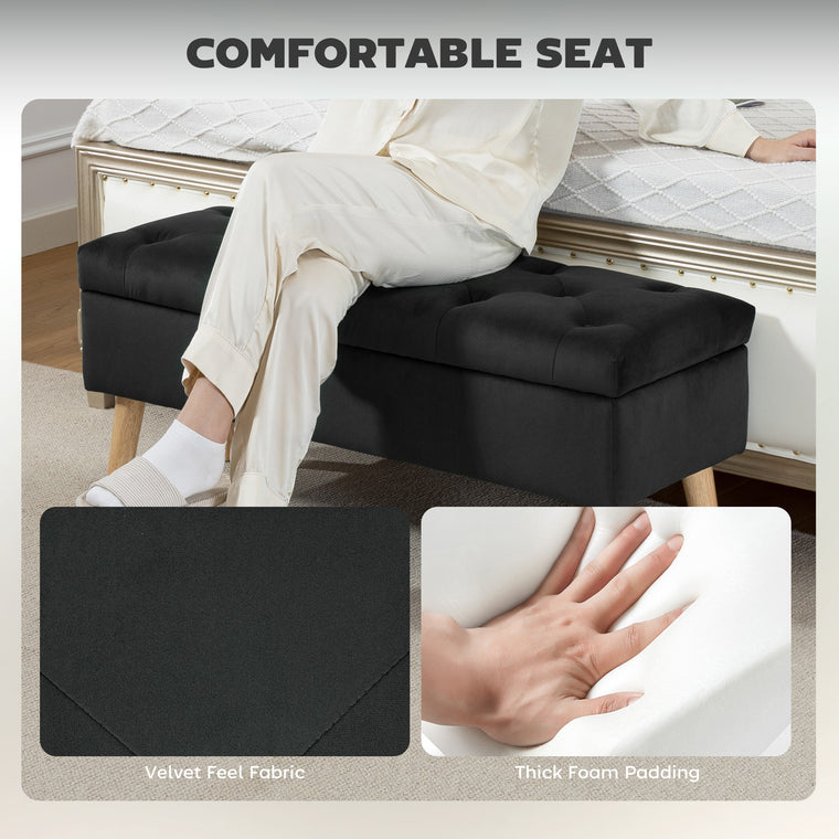 Velvet Storage Ottoman with Wood Legs
