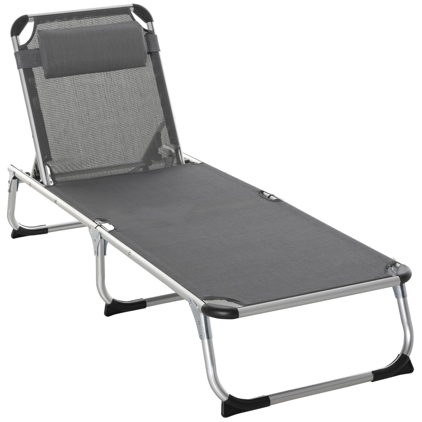 Folding Lounge Chair, Patio Lounger with Headrest, 5-Level Adjustable Backrest, and Aluminum Frame, Black