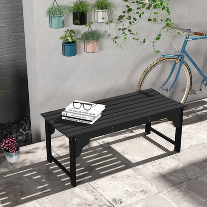 Wooden Garden Bench, Patio Double Park Bench with Slatted Seat, Front Porch Backless Bench, Teak - Black