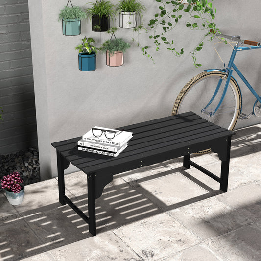 Wooden Garden Bench, Patio Double Park Bench with Slatted Seat, Front Porch Backless Bench, Teak - Black