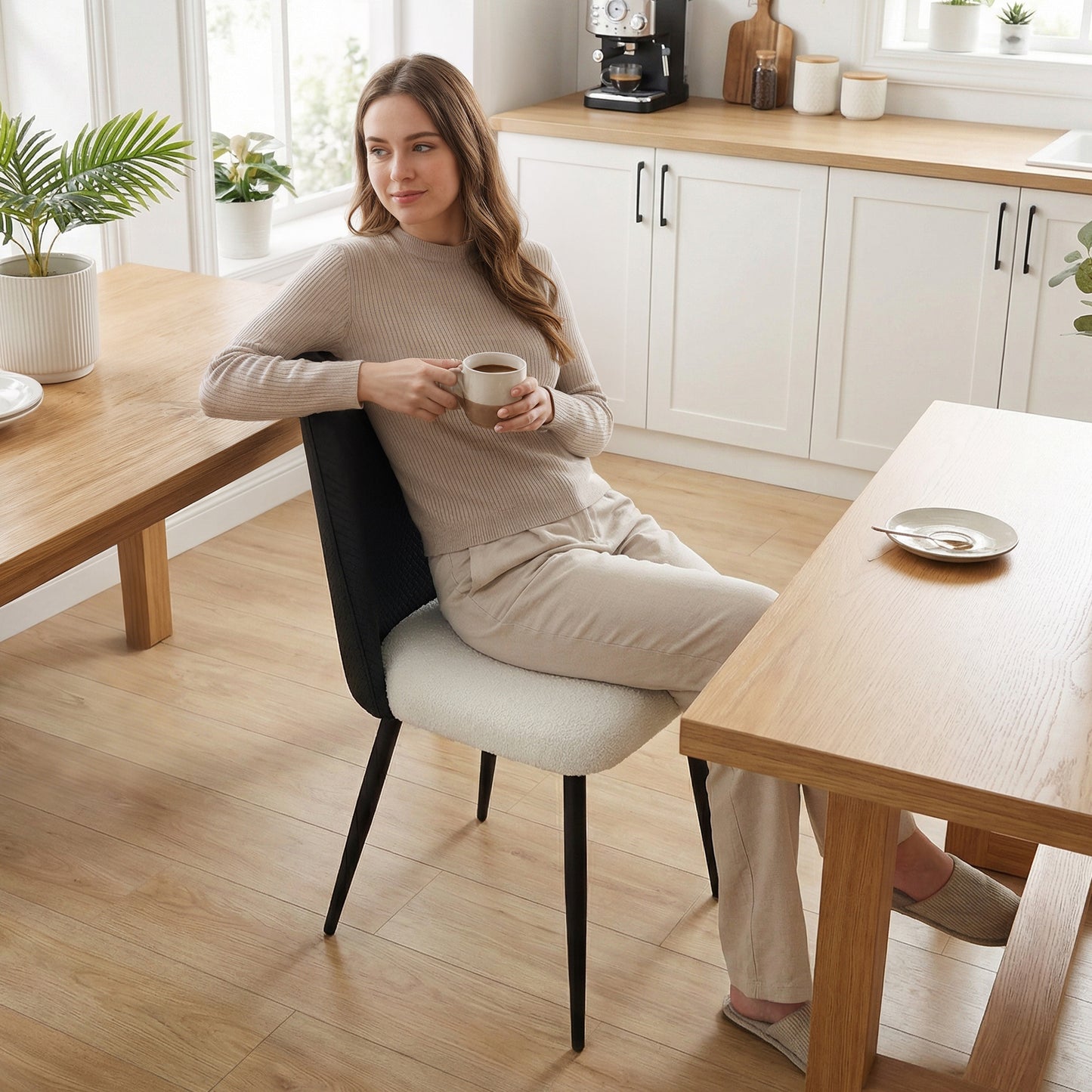Dining Chairs Upholstered Kitchen Chairs Set of 2 with Steel Legs and Padded Seat for Dining Room, Kitchen, Black