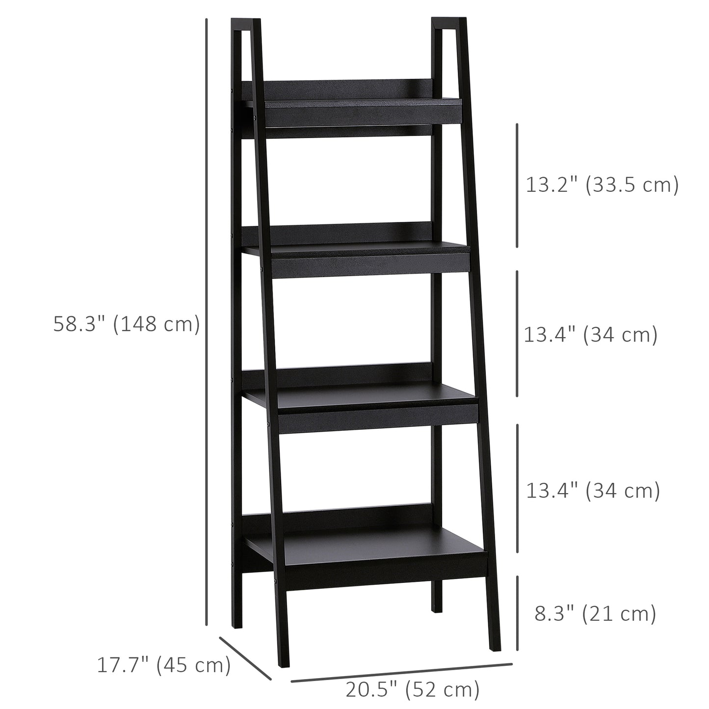 Set of 2, 4 Tier Ladder Shelf Bookcase, Multi-Use Display Rack, Storage Shelving Unit Display Stand, Flower Plant Stand, Home Office Furniture, Black