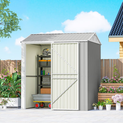 7' x 6' Tall Waterproof Metal Shed with Gloves - Silver Grey