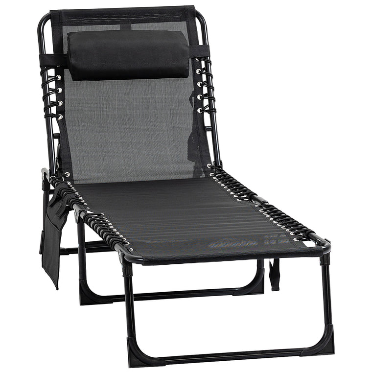 Black Folding Chaise Lounge with Adjustable Backrest