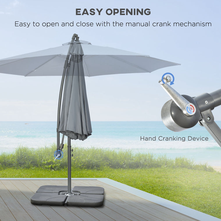 9.6ft Dark Grey Banana Cantilever Umbrella with Base & Crank