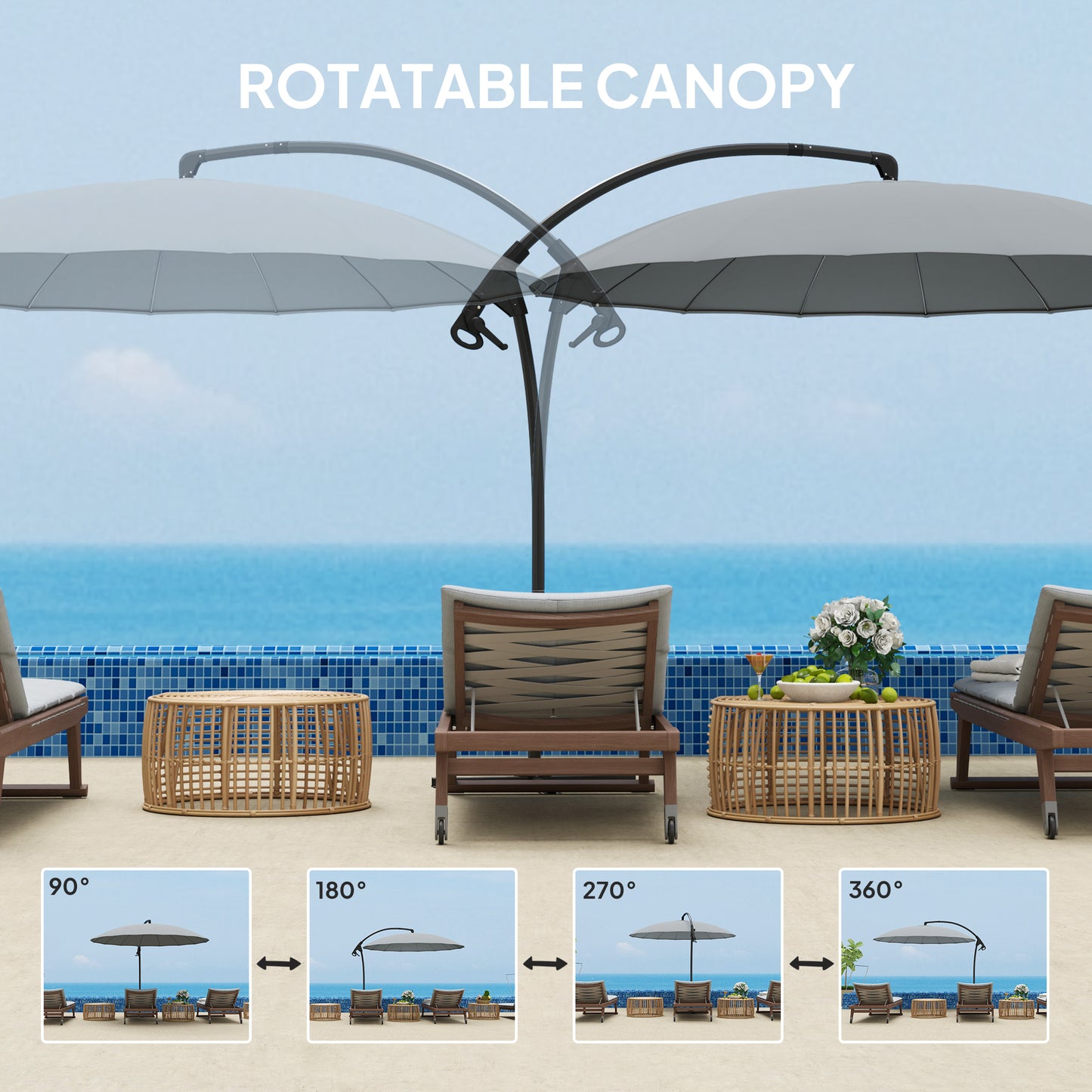 9FT Grey Cantilever Umbrella with 16 Fibreglass Ribs