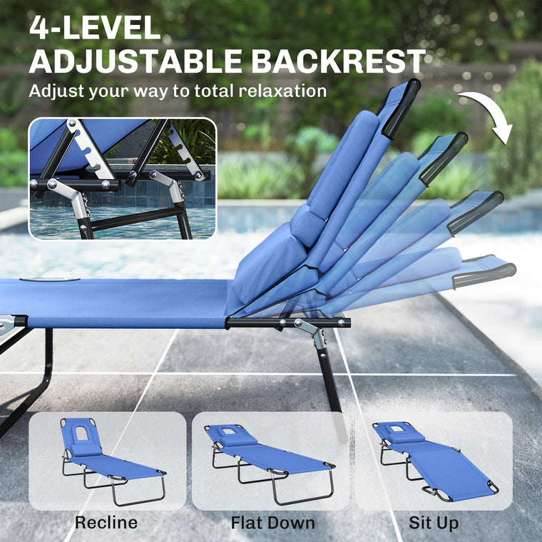 Blue Folding Chaise Lounge with Face Hole and Pillow