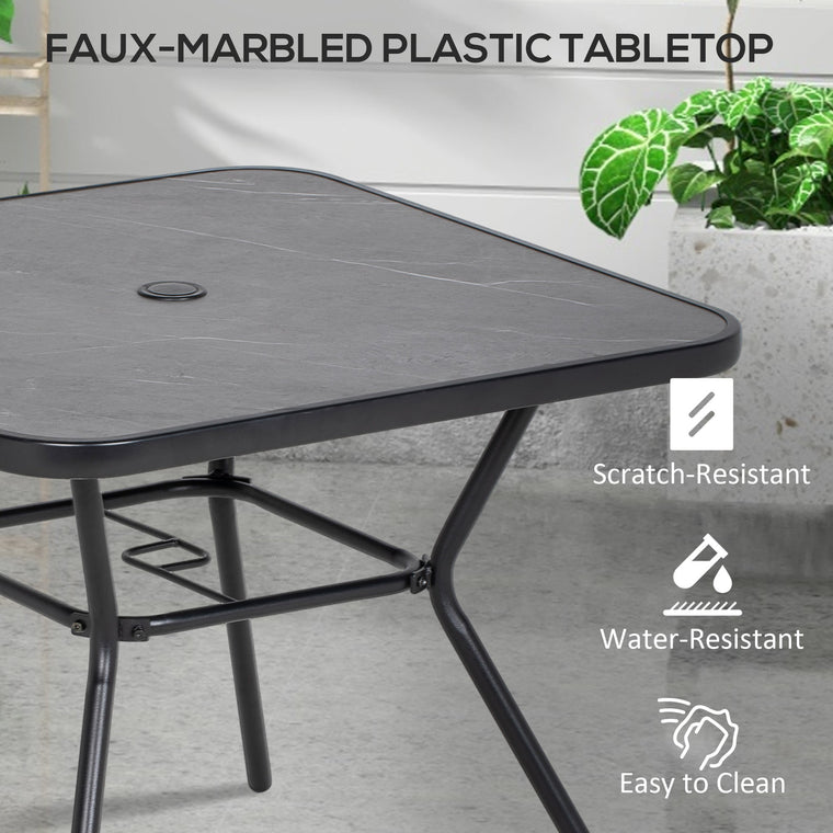Square Bistro Table with Faux-Marbled Top and Umbrella Hole